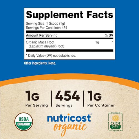 Pó de Raiz de Maca Orgânica (454g) – Energia Natural - Nutricost