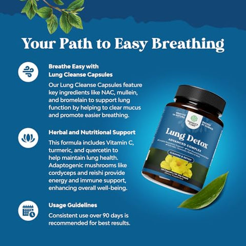 Natures Craft - Cápsulas de Folha de Verbascum para Desintoxicação Pulmonar – Complexo de Limpeza Pulmonar com Verbascum Purificador, NAC e Quercetina