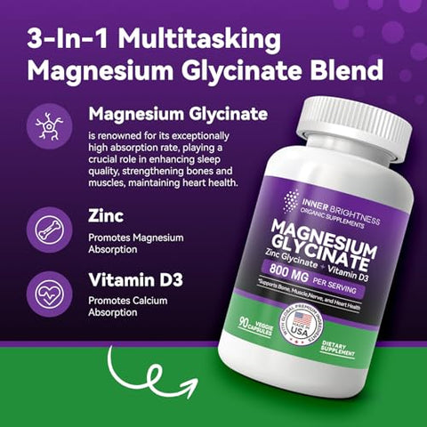 Inner Brightness - Magnésio Glicinato – Suplemento de Magnésio com Zinco | Marca: Magnésio Glicinato