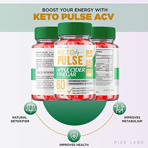 rize labs - (2 Pacotes) Gomas Keto Pulse – Gomas Keto Pulse ACV para Perda de Peso com Ingredientes Orgânicos Vinagre de Maçã Fórmula Avançada Keto ACV Ativa Plus Gomita (120 Gomas)