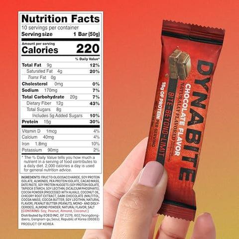 Barras Energéticas Premium (10 Unidades, Chocolate) | Barras de Proteína Low Carb com Ingredientes à Base de Plantas | Barras Substitutas de Refeição Sem Glúten | Barras de Proteína Sem Açúcar | Alta Proteína - DYNABITE