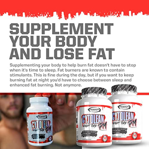 Cytolean PM: Queimador de Gordura Noturno com Suporte ao Sono de Melatonina, Redução do Estresse, Livre de Estimulantes, Amigo dos Veganos (90 Cápsulas) - Gaspari Nutrition
