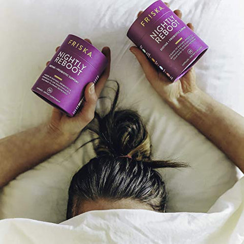 FR!SKA - FRISKA Nightly Reboot – Suplemento Enzimático e Probiótico, Promove Melhor Digestão e Sono, Suporta Saúde Intestinal para Homens e Mulheres, Melatonina, Camomila, 30 Cápsulas