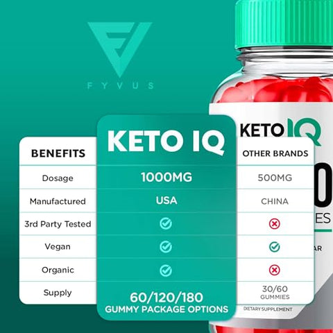 Fyvus - (2 Pacotes) Gomas Keto IQ KetoIQ ACV, Perda de Peso Avançada com Vinagre de Maçã Keto ACV, Fórmula de Vitaminas de Vinagre de Maçã Keto IQ, Suplemento Gummy Keto ACV 1000MG Folic