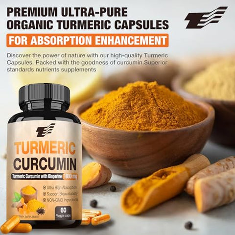 TOPCAPAK - Turmeric Curcumin com BioPerine 95%% Curcuminoides Padronizados Extrato de Pimenta Preta para Máxima Absorção – 120 Cápsulas