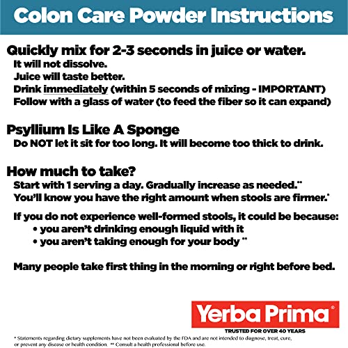 Fórmula de Cuidado do Cólon Prebiótico, 20 oz Pó com FOS – Fibra Natural de Psyllium, Magnésio, Selênio – Não-OGM, Sem Glúten, Suplemento Diário Vegano – para Homens - Yerba Prima