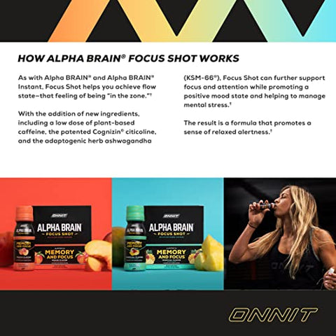 ONNIT - Onnit Alpha BRAIN Energy Shot – Bebida Energética para Foco, Energia, Humor e Redução do Estresse – Sabor Tropical (75 ml, 6 un)