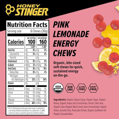 Energy Chew Orgânico Pink Lemonade | Sem Glúten | 30g - Honey Stinger