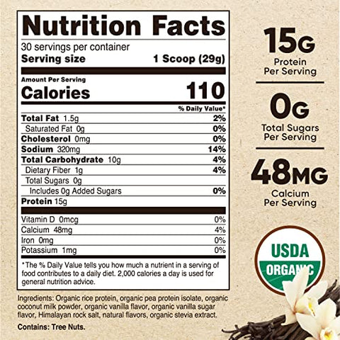 Shake em Pó Substituto de Refeição Vegano Orgânico (Baunilha) – Certificado Orgânico USDA, Vegano e Livre de Glúten - Nutricost