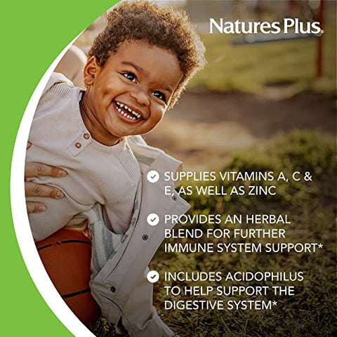 Animal Parade Immune Booster – Sabor Tropical de Frutas Vermelhas – 90 Comprimidos Mastigáveis em Formato de Animais – Suporte ao Sistema Imunológico – Sem Glúten, Vegano – 45 Porções - Natures Plus