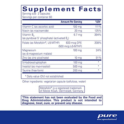 SeroPlus | Suporte à Serotonina Hipoalergênico para Moderar o Estresse Ocasional | 120 Cápsulas - Pure Encapsulations