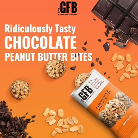 The GFB - Irmãos Sem Glúten – Bolinhas de Proteína de Chocolate Amargo com Manteiga de Amendoim – Sem Glúten, Sem Soja, Vegano – Bolinhas Energéticas de Proteína à Base de Plantas, 34g (10 unidades)