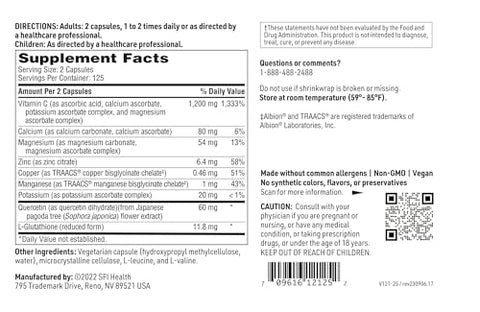 Cápsulas de Vitamina C Tamponada com Bioflavonoides de Quercetina – 60 cápsulas - Klaire Labs
