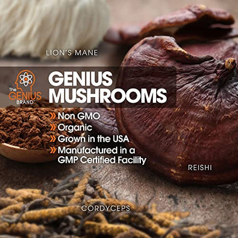 Complexo de Cogumelo Genius – Suplemento Cerebral Nootrópico para Foco e Energia Natural – Cordyceps e Reishi – 60 cápsulas - The Genius Brand