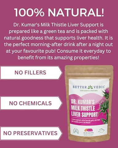 Better Vedic - Milk Thistle Max – Suporte ao Fígado – Pó Puro de Cardo Mariano – Silymarin, Suplemento Herbal Ayurvédico Tradicional – Vegano, Secado ao Sol, Sem Conservantes – 100g – 50 Porções