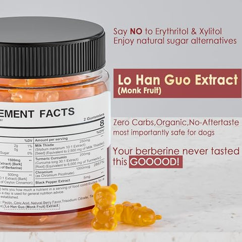 Nextdia - Berberine 1500mg – Gomas de Canela de Ceilão sem Açúcar com Berberina, Cromo, Cúrcuma e Cardo de Leite para Equilíbrio Natural do Metabolismo – HCl de Berberina da Índia