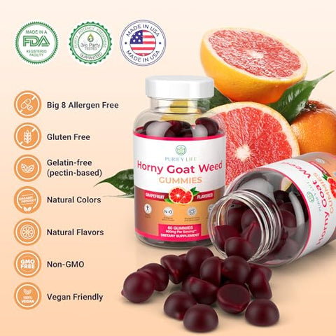 Purify Life - Potente Horny Goat Weed para Homens e Mulheres (Máxima Potência Mastigáveis 800mg), Gomas de Extrato de Horny Goat Weed para Gerenciamento de Energia, Desempenho e Resistência – Vegano, Sem Glúten, Natural