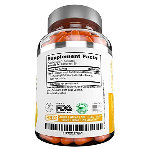 Natuspur - Vitamina C Lipossomal Premium 2000mg – 180 Cápsulas – Ácido Ascórbico de Alta Absorção Ultra Potente, Suporte ao Sistema Imunológico