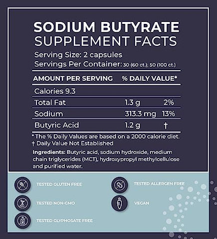 Suplemento BodyBio Gut Health 100 Cápsulas – Sódio de Butirato | O Melhor Pós-biótico | Sem Inchaço | Sem Gases | Ótima Digestão | Suporte para Saúde Digestiva | Reparo do Intestino Permeável | Sem