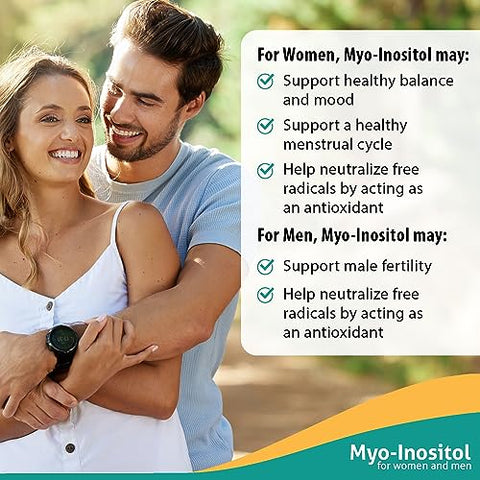 Myo-Inositol 2000mg | Suplemento para Fertilidade Masculina e Feminina e Equilíbrio Hormonal | Vitamina B8 | Cápsulas de Pó de Inositol | Livre de Glúten, Laticínios e Soja | - Fairhaven Health