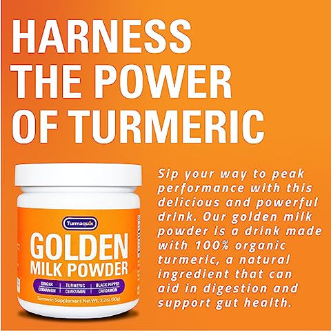 Golden Milk Latte Orgânico – Mistura de Superfoods de Cúrcuma, Gengibre, Pimenta Preta, Curcumina, Canela, Cardamomo – Não-OGM, Vegano, Keto, Ayurvédico (90g) - Turmaquik
