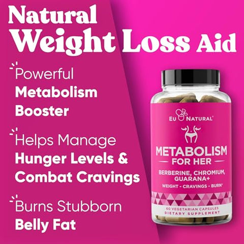 Eu Natural - Metabolismo para Ela – Pílulas para Emagrecimento Feminino – Inibidor de Apetite, Queimador de Gordura, Estimulante de Metabolismo – Combate Desejos