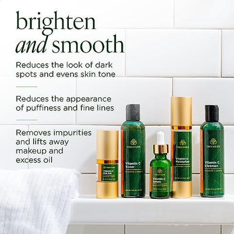 Tree of Life Beauty - Árvore da Vida Vitamina C Iluminadora Kit Completo 5-Pack: Sérum (30 ml), Creme Hidratante (50 ml), Gel para os Olhos (15 ml), Tônico (120 ml), Gel de Limpeza (120 ml), Renovador Facial, Limpo