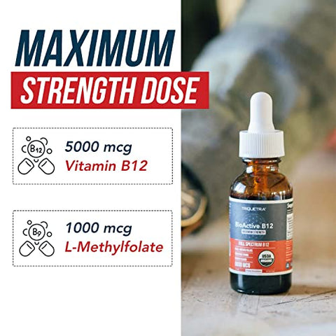 Triquetra Health - BioActive Vitamina B12 5000 mcg | Contém 3 Formas Bioativas de B12 Mais Cofator de Metilfolato – Metil B12, Adenosil B12 | 5000 mcg | 3 Formas Bioativas | Cofator de Metilfolato | Methyl B12, Adenosil B12