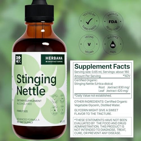 HERBANA MANUFACTURING - Extrato Líquido de Folha e Raiz de Urtiga 118 ml – Natural para o Sistema Urinário
