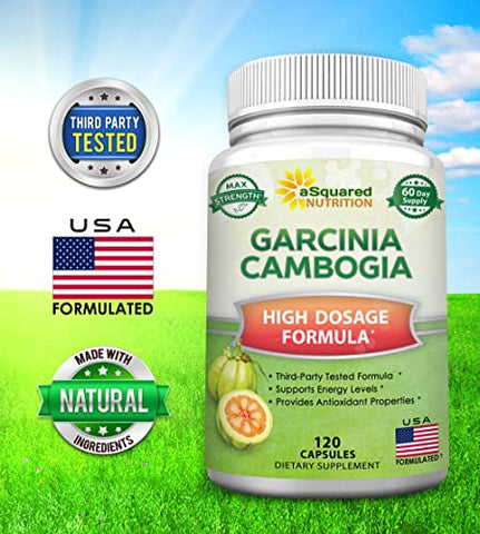 aSquared Nutrition - Extrato de Garcinia Cambogia Pura 100%% – 120 Cápsulas, Alta Potência de HCA, Pílulas Naturais para Perda de Peso XT, Melhor Queimador de Gordura Extremo Slim