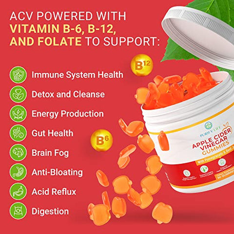 Purify Life - Gomas de Vinagre de Maçã Detox para Adultos (90 unidades) – Melhora a Saúde Intestinal, Energia e Digestão