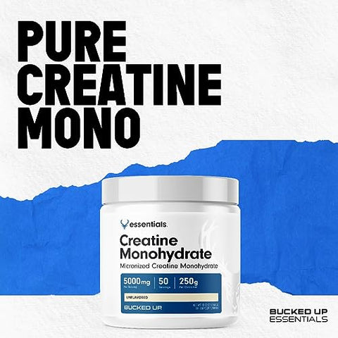 Creatine Monohidratada 250g Pó Micronizado, Essenciais (50 Porções) - Bucked Up