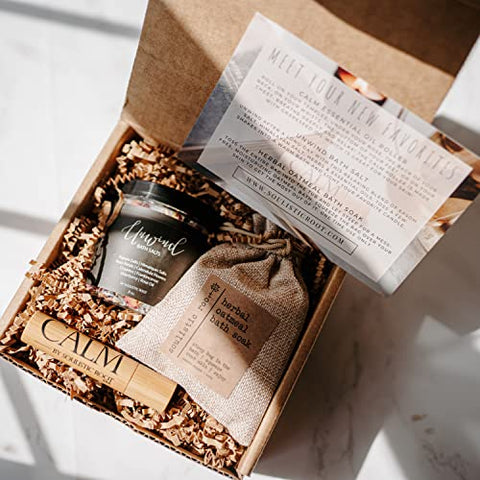soulistic root - Conjunto de Presente Relaxante para Banho para Mulheres, Presentes de Spa para o Dia das Mães, Produtos de Cuidados Pessoais para Mulheres, Óleo Essencial Calmante em Roll-on, Banho de Aveia e Lavanda e Sais de Epsom com Óleos Essenciais