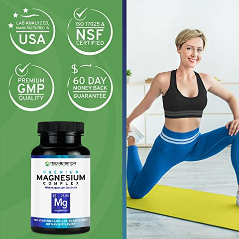 TRIO NUTRITION - Trio Nutrition Complexo de Magnésio 90 Dias | 420 mg Suplemento de Magnésio | Glicinato de Magnésio