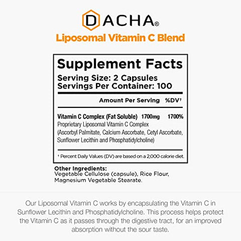 Vitamina C Lipossomal Natural – 1700mg, 200 Cápsulas, Sistema Imunológico - DACHA