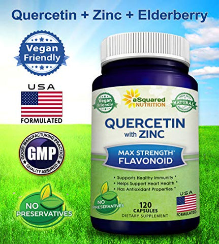 Quercetina 1000mg com Suplemento de Zinco – 120 Cápsulas – Quercetina Dihidratada com Sabugueiro Negro - aSquared Nutrition