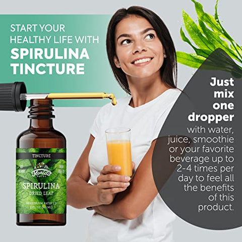 FLORIDA HERBS - Spirulina Tincture: Extrato Orgânico de Spirulina (Arthrospira Platensis) em Glicerina Vegetal Orgânica, 700 mg, 60 ml