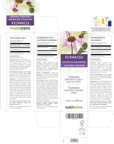 Echinacea – Tintura sem álcool de raiz e erva (Echinacea angustifolia e purpurea) – 200 ml – Extrato líquido em gotas – Vegano - Naturalma