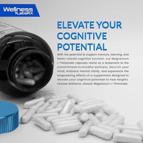 WELLNESS LABSRX - Magnésio l-Treonato Cápsulas 120 Unidades – 3000mg – Magnésio de Alta Absorção Lipossomal, Ultra Potente para Cérebro, Suporte ao Sono e