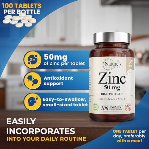 Nature's Potent - Zinco 50mg [Alta Potência] – Sistema de Suporte Imunológico com Zinco Natural (Óxido/Citrato) 100 Comprimidos, Nature’s Potent