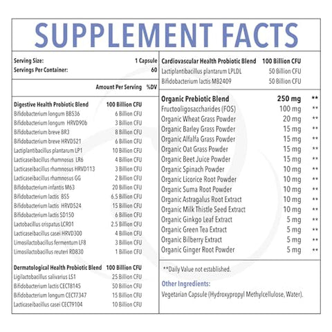Dmeisy - Probióticos para Mulheres e Homens, 300 Bilhões UFC 24 Cepas Probióticas com 15 Ervas Orgânicas Blend Prebiótico, Probiótico Estável para Digestão e Imunidade