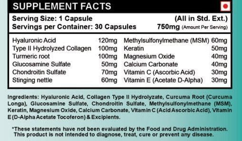 Generic - Suplemento Ácido Hialurônico 850mg, 30 Cápsulas (30 Dias), Contribui para a Lubrificação das Articulações, para Articulações Saudáveis