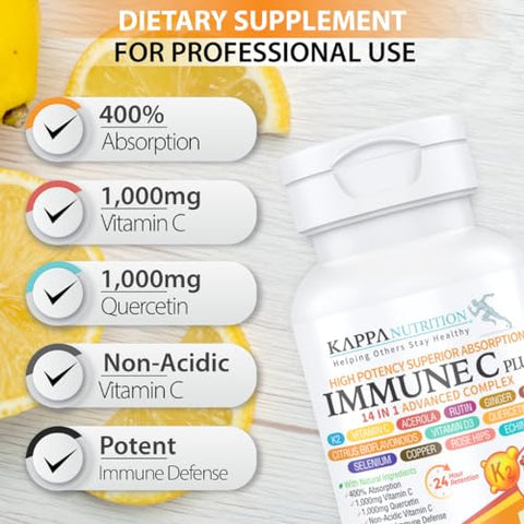 KAPPA NUTRITION - Quercetina 1.000mg, Vitamina C 1.000mg, Zinco 50mg, Vitamina D3 5.000ui, Selênio, Cobre, Acerola, Gengibre, Rutina, Laranja Amarga, Rosa Mosqueta, Equinácea, Imune C Plus