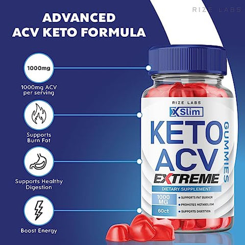 rize labs - XSlim Keto Gummies – Gomitas Avançadas de Perda de Peso XSlim Keto com Vinagre de Maçã – Força Extra para Gordura Abdominal (60 Gummies)