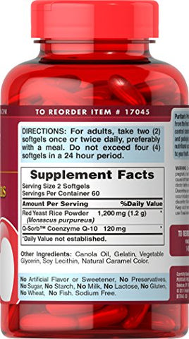 Puritan's Pride - Puritan’s Pride Q-Sorb CoQ10 Plus Red Yeast Rice – 120 Softgels | Potente Antioxidante e Suporte Cardiovascular