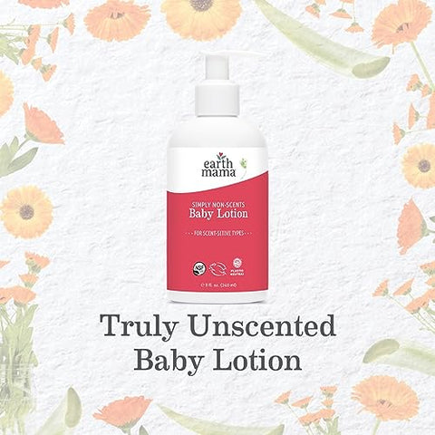 Loção para Bebê Earth Mama Simply Non-Scents para Pele Seca, Creme de Calêndula para Cuidados com a Pele do Recém-Nascido, Hidratante Orgânico para Crianças com Suco de Aloe Vera e Rooibos – 100ml