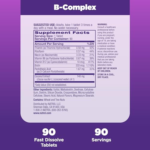 Fast Dissolve B-Complex: Suplemento Energético com Vitaminas do Complexo B, 90 Comprimidos, 30 Dias de Fornecimento - Natrol