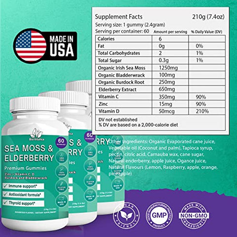 3 Pack) Gomas de Algas Marinhas e Sabugueiro BioVitalica – Vitamina C D Zinco – Goma Vegana de Algas Marinhas com Gel de Algas Marinhas - BIO VITALICA