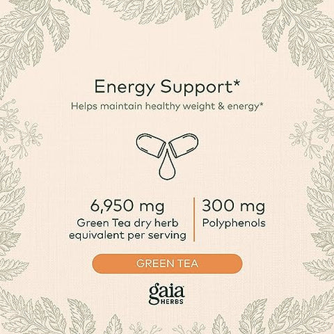 Chá Verde – Mantém Peso Saudável e Níveis de Energia* – com Folha e Extrato de Chá Verde Orgânico – 60 Cápsulas Líquidas Veganas de Fitoterapia (Fornecimento de 15 Dias) - Gaia Herbs