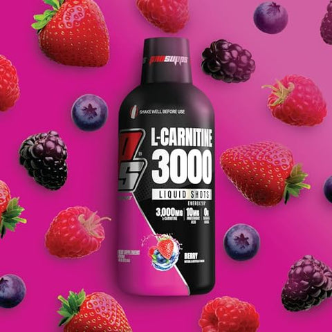 L-Carnitine 3000 Shots Líquidos Estimulantes Sem Cafeína para Homens e Mulheres – Bebida para Treino, Performance e Recuperação Muscular (31 Porções, Sabor de Frutas Vermelhas) - PROSUPPS